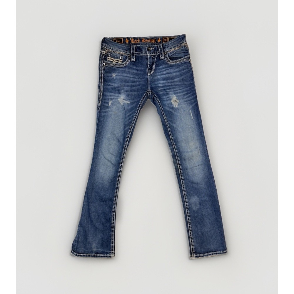 Rock Revival Binx Bootcut Jeans Womens 28 Blue Y2K Cowgirl Grunge
